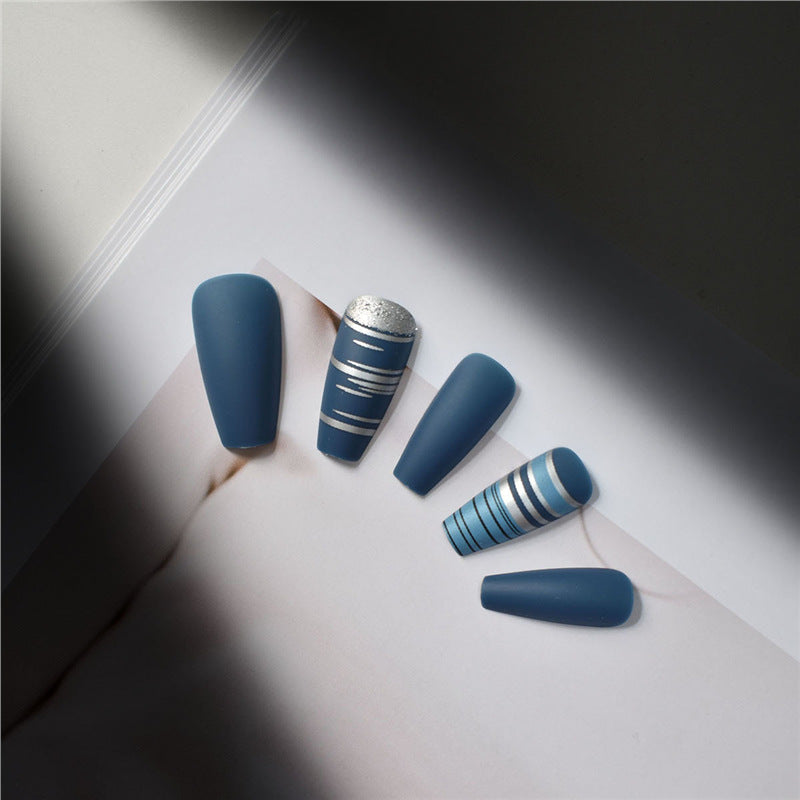 Fashionable Matte Finish Press-On Nails with Metallic Stripes Stornfield