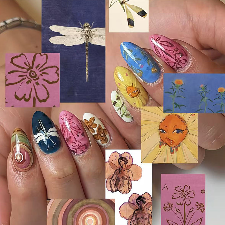 Creative artificial nails with botanical motifs Stornfield