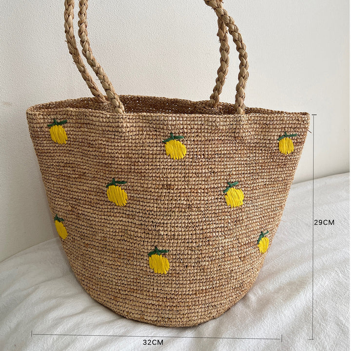 Handmade straw bag with colorful lemon design Stornfield