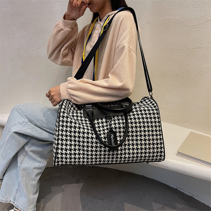 Stylish Houndstooth Pattern Travel Duffel Bag Stornfield