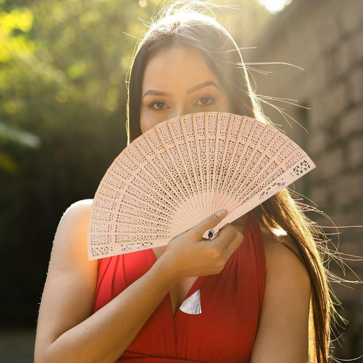 Ladies decorative and high-quality hand fan made of filigree wood Stornfield