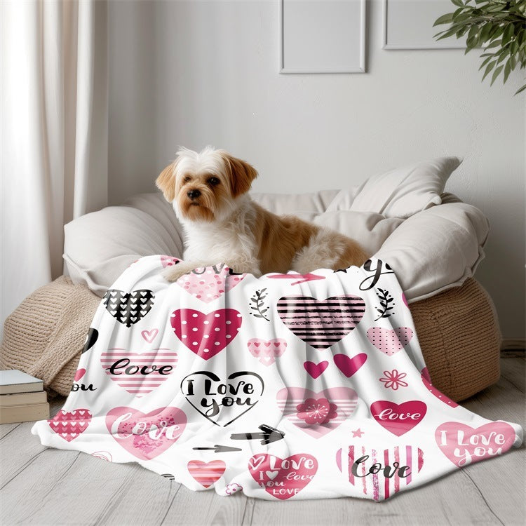Heart-Themed Cozy Fleece Blanket