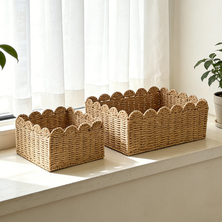 Handcrafted storage basket with playful wave edge Stornfield