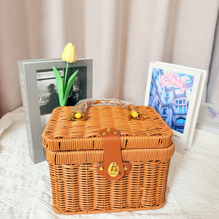 Women's Handwoven Rattan Storage Basket with Belly Pocket Stornfield