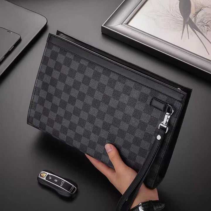 Leather Checkered Document Clutch Stornfield