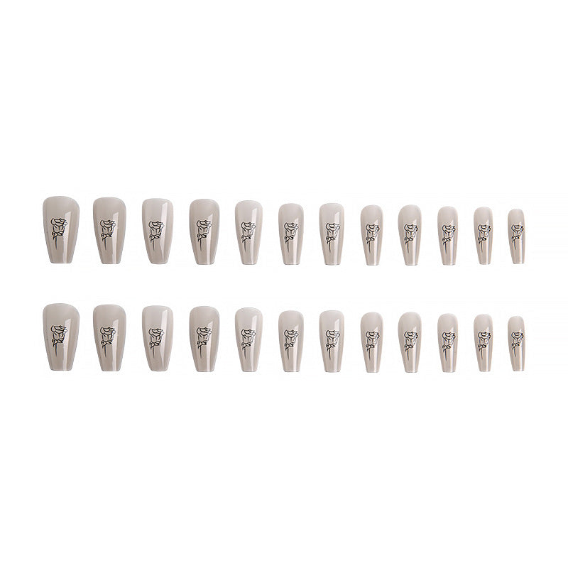 Artful Nail Tips with Rose Pattern Stornfield