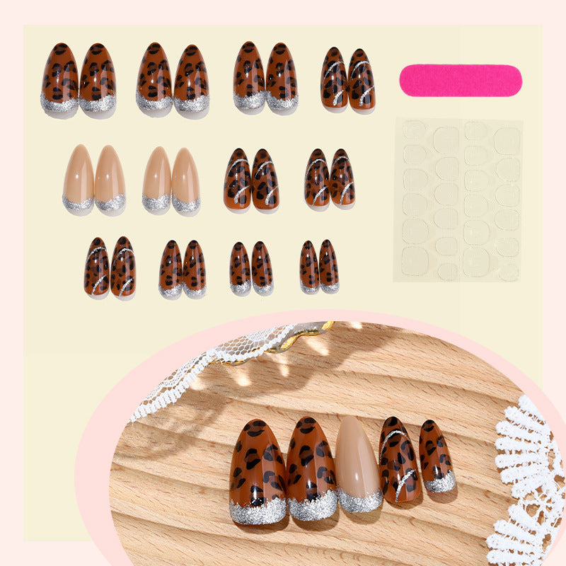 Decorative Press-On Nail Kit with Leopard Print and Glitter Accents Stornfield