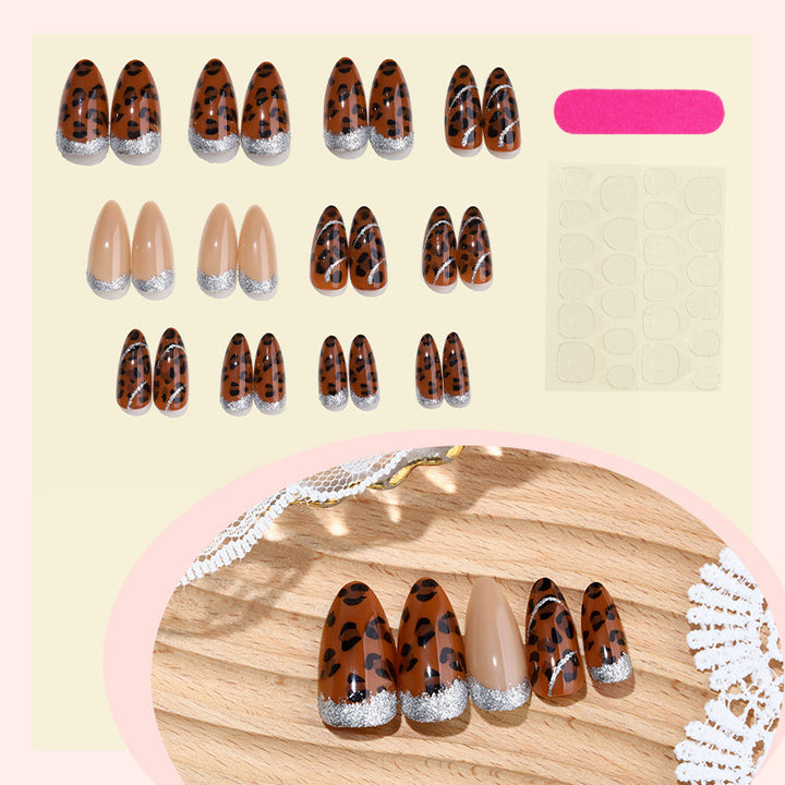 Decorative Press-On Nail Kit with Leopard Print and Glitter Accents Stornfield