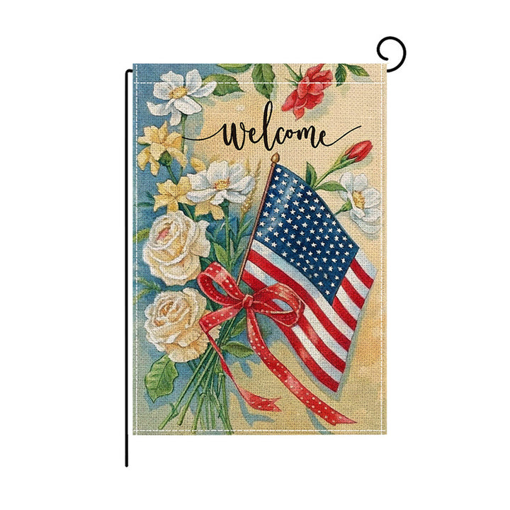 Patriotic Mason Jar Floral Burlap-Texture Outdoor Garden Flag