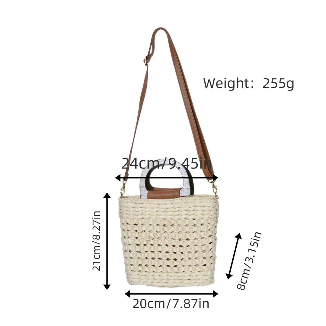 Woven natural material handbag with comfortable shoulder carrying device Stornfield