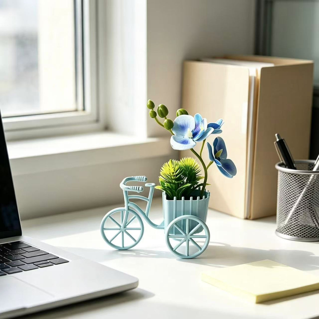 Decorative Bicycle Planter with Faux Orchid Arrangement for Decor