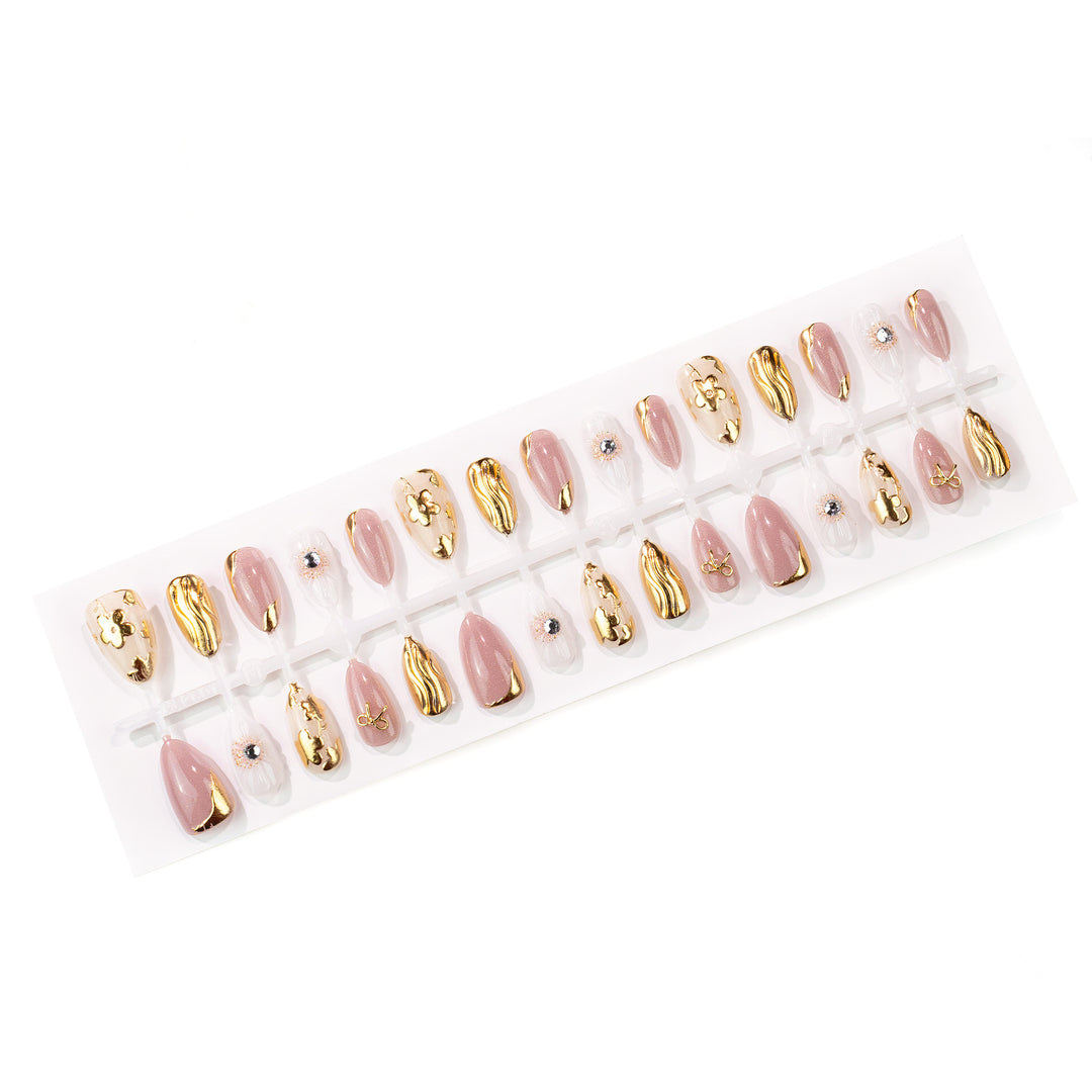 Decorative Press-On Nail Art Set with Gold Accents Stornfield