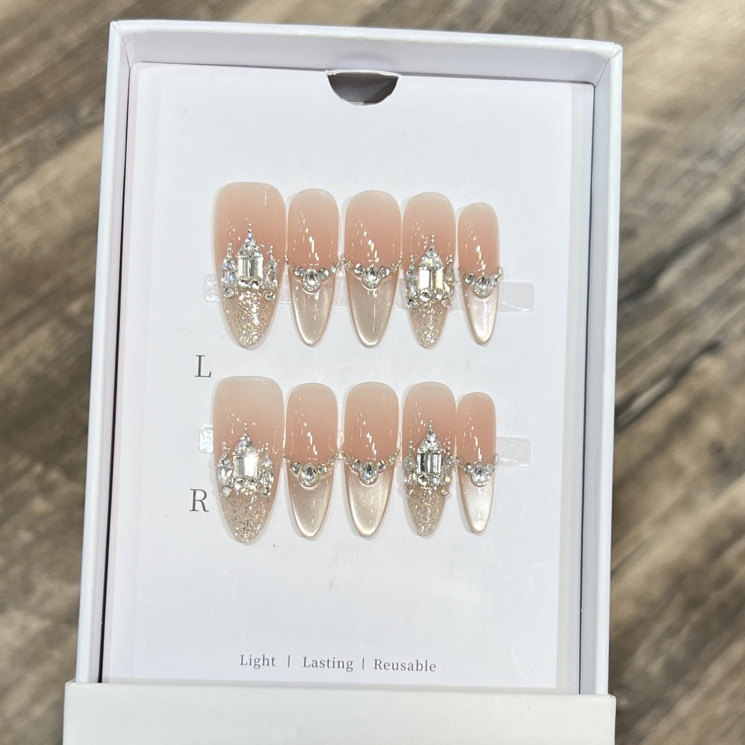 Decorative Handmade Press-On Nails with Elegant Rhinestones Stornfield