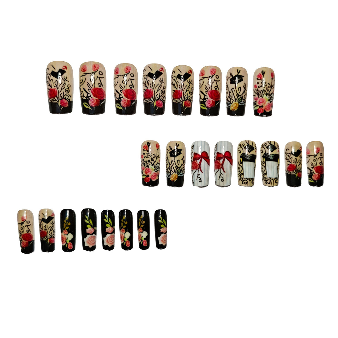 Glamorous artificial nails with floral designs Stornfield