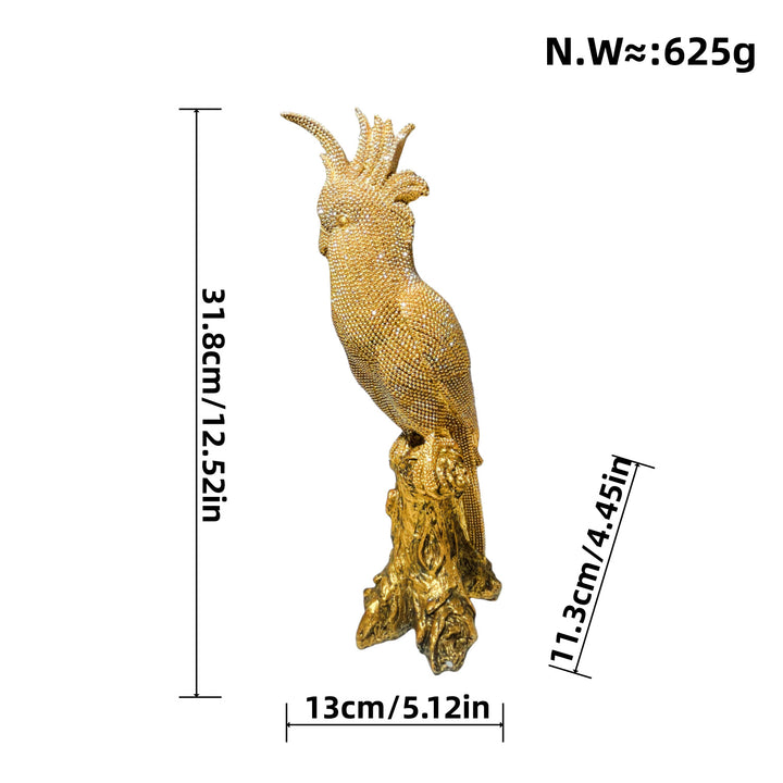 Shiny parrot figure on tree stump Stornfield