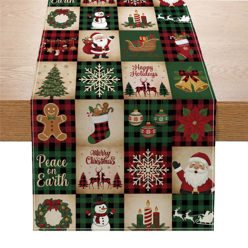 Festive Cotton-Blend Table Runner with Nutcracker and Christmas Tree Print