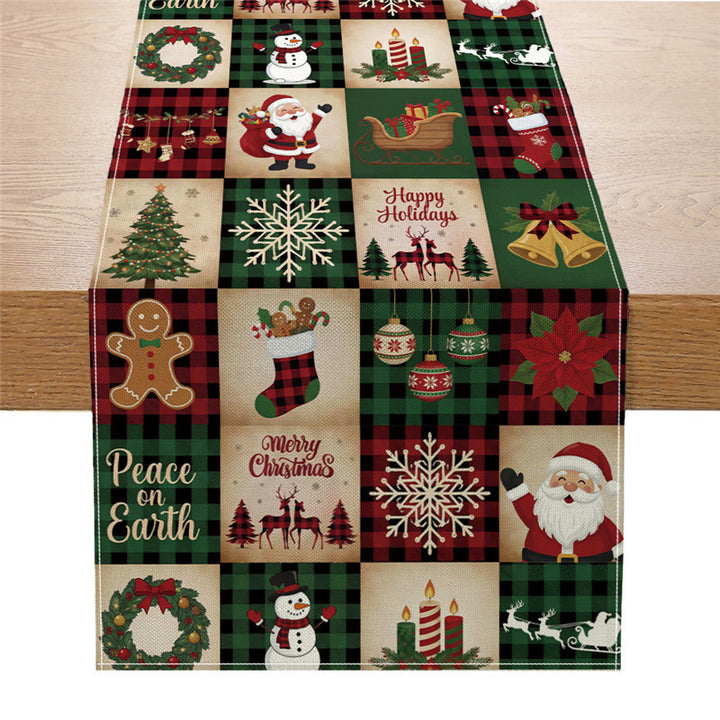 Festive Cotton-Blend Table Runner with Nutcracker and Christmas Tree Print