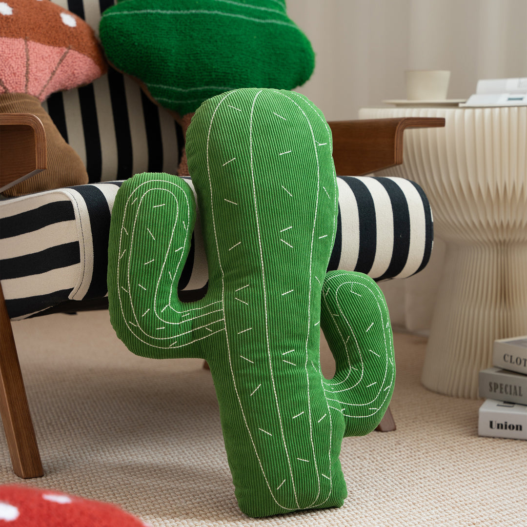 Cactus decorative pillow made of cord fabric with hand-stitched spikes and soft filling Stornfield