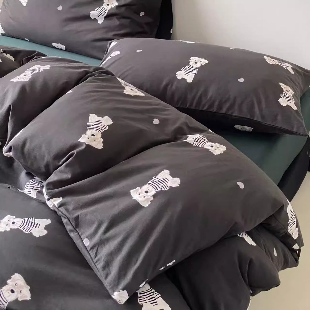 Cartoon Bear Print Duvet Cover and Pillowcase Set