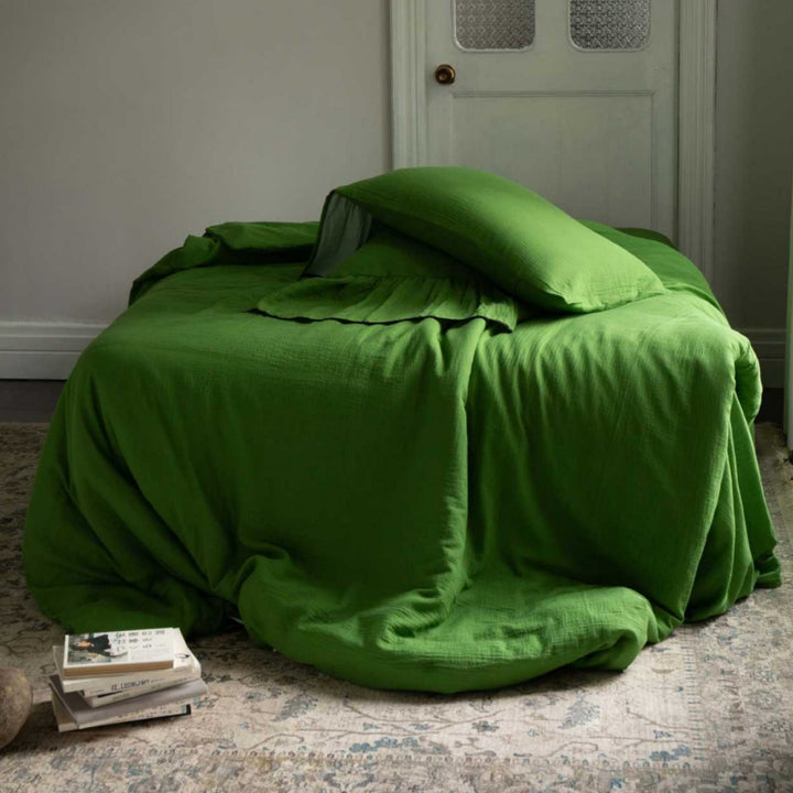 Washed Cotton Ruffled-Edge Duvet Cover Bedding Set with Bedskirt and Pillow Shams