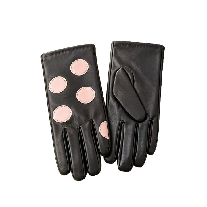 Stylish Leather Touchscreen Gloves with Polka Dot Accents Stornfield