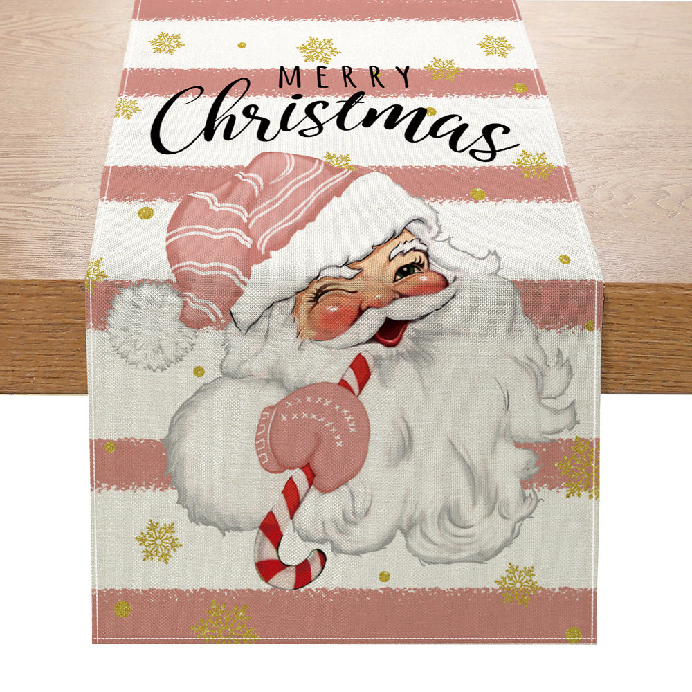 Festive Santa Stripe Table Runner Linen-Texture Holiday Dining Decor