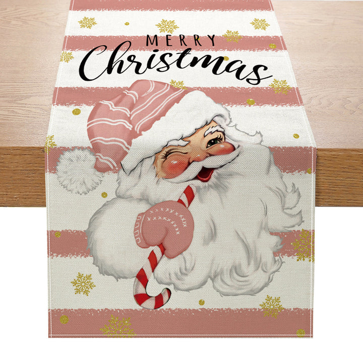 Festive Santa Stripe Table Runner Linen-Texture Holiday Dining Decor