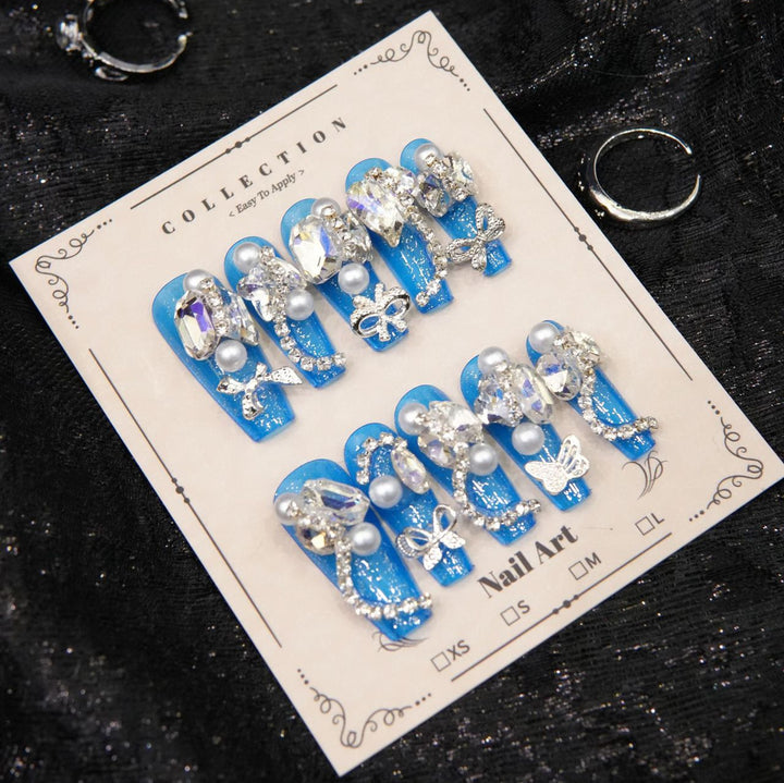Glamorous Rhinestone-Embellished Press-On Nails