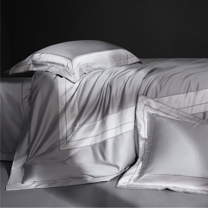 Luxury Micro-Sateen Duvet Cover Set with Embroidered Border and Decorative Shams