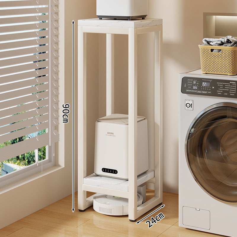 Narrow Two-Tier Metal Appliance Stand with Faux Marble Shelves