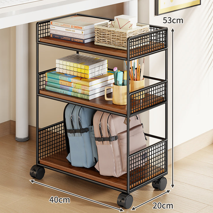 Slim Three-Tier Rolling Mesh Storage Cart with Locking Casters and Ventilated Shelves