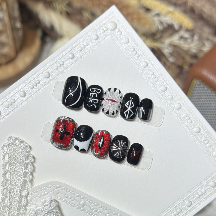 Artistic Black Themed Press-On Nail Set Stornfield