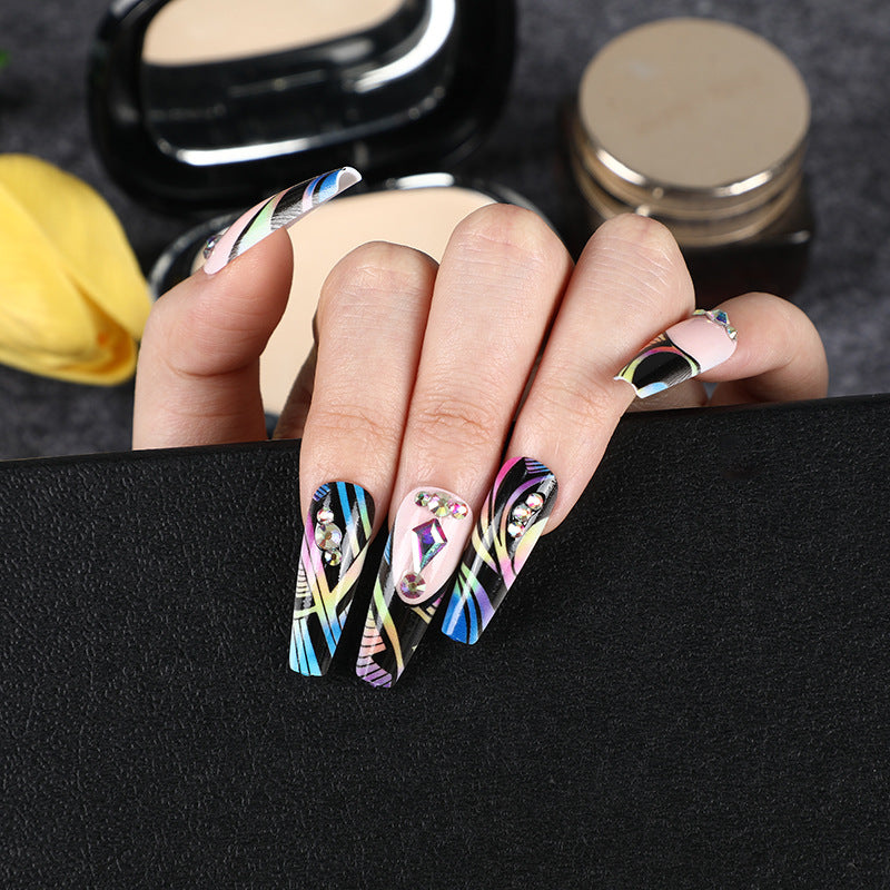 Artificial nail tips with colorful abstract design Stornfield