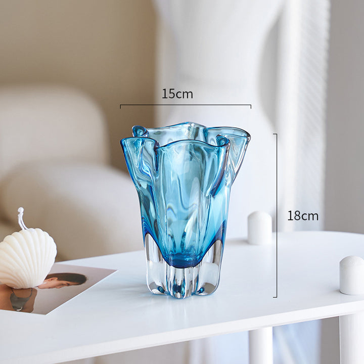 Handblown Ribbed Petal-Rim Decorative Glass Centerpiece Vase Stornfield