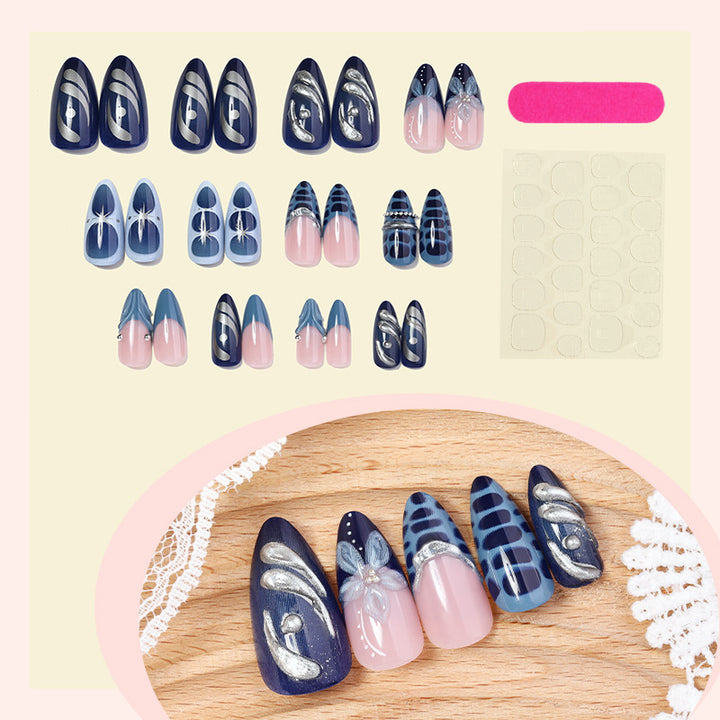 Artificial nail set with elegant maritime design and sparkling embellishments Stornfield