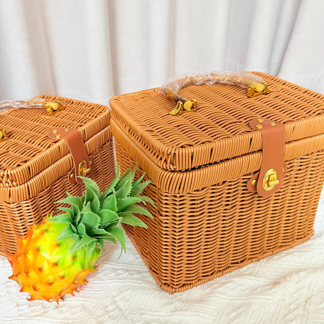 Women's Handwoven Rattan Storage Basket with Belly Pocket Stornfield