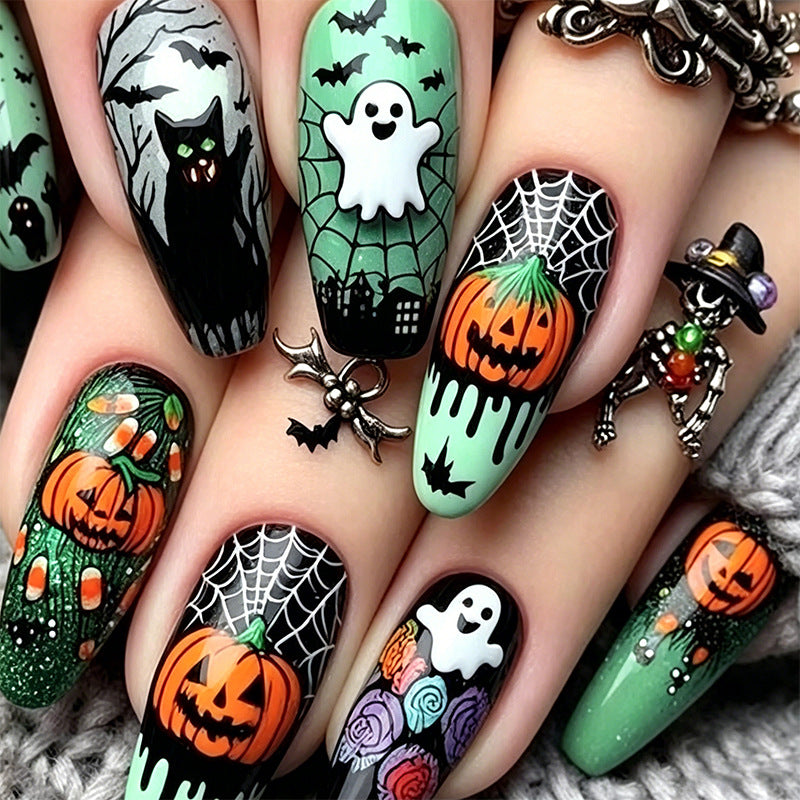 Halloween Artificial Nail Set with Creative Designs and 3D Elements Stornfield