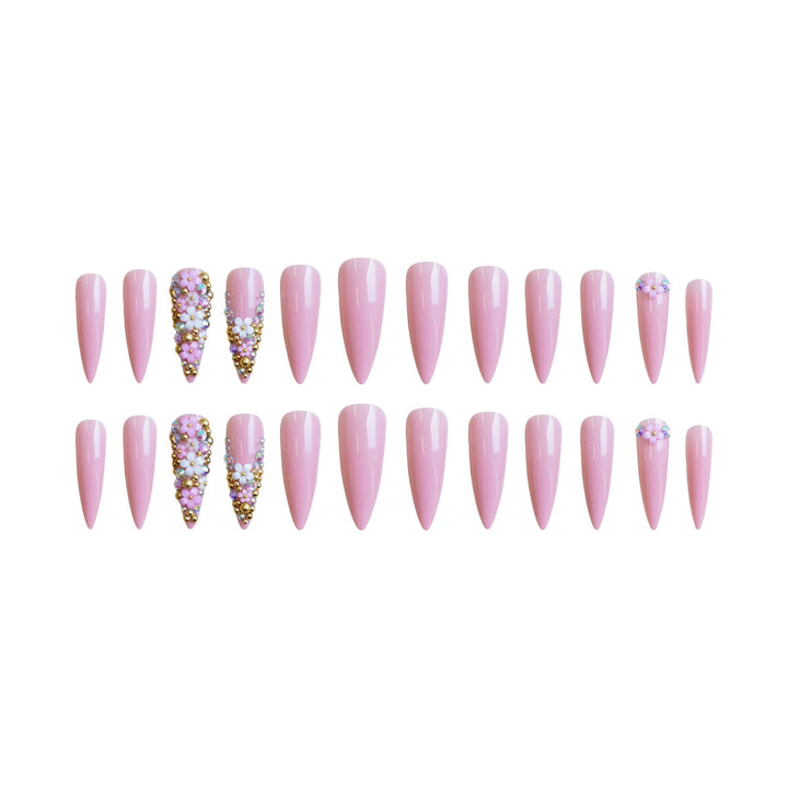 Artificial nail set with floral 3D decorations and glitter Stornfield