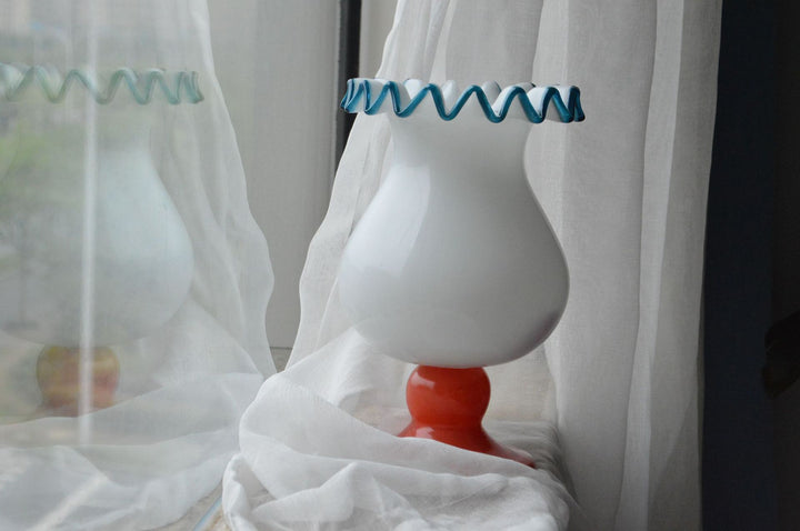 Handblown Fluted Pedestal Art Glass Trumpet Vase Stornfield