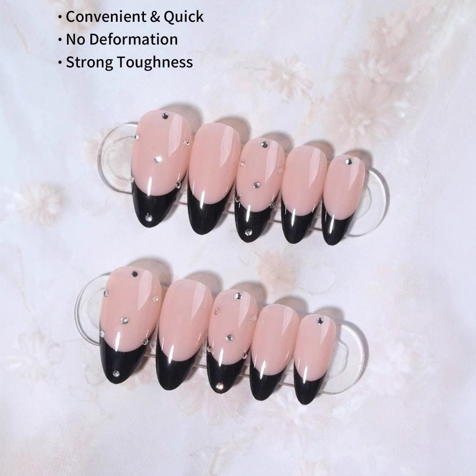 Artificial nail tips with elegant French design and glamorous details Stornfield