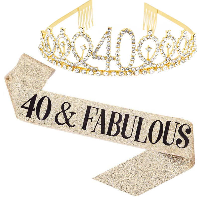 Girl Glittering Birthday Crown and Sash Set Stornfield