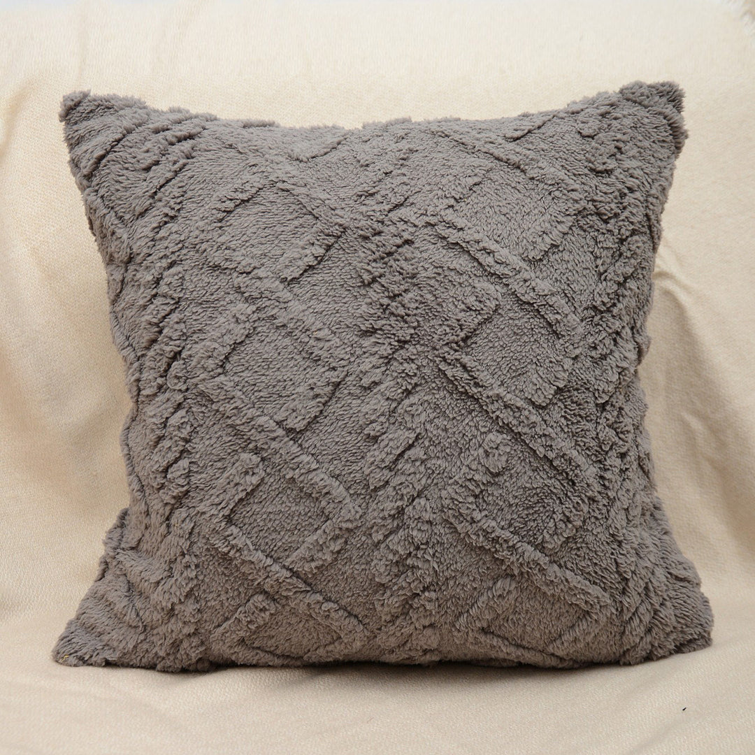 Plush Textured Sherpa Square Throw Pillow Cover with Geometric Tufting