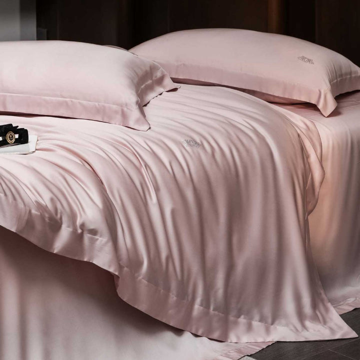 Luxurious satin bedding set made of cotton satin with a silky matte feel and tone-on-tone embroidery
