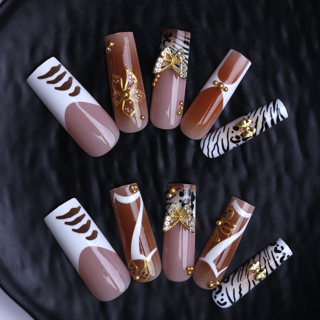 Artificial nails with unique animal and flower motifs Stornfield