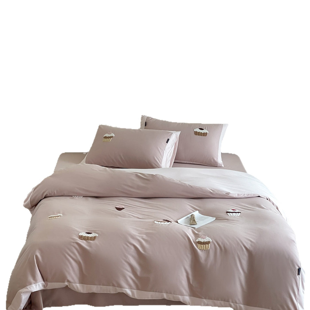Embroidered Cupcake Cotton Sateen Duvet Cover Set with Appliqué Details