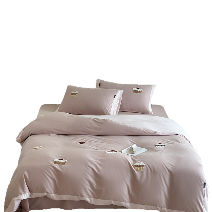 Embroidered Cupcake Cotton Sateen Duvet Cover Set with Appliqué Details