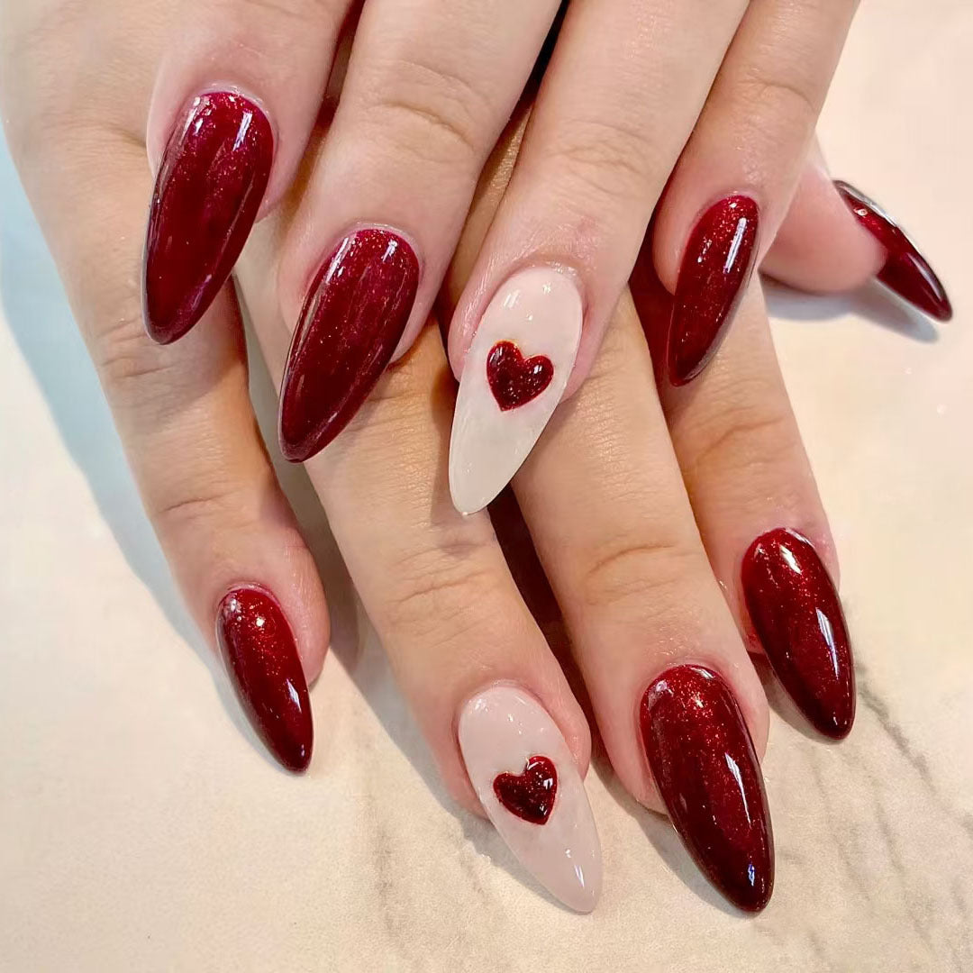 Heart Adorned Gel Nail Art