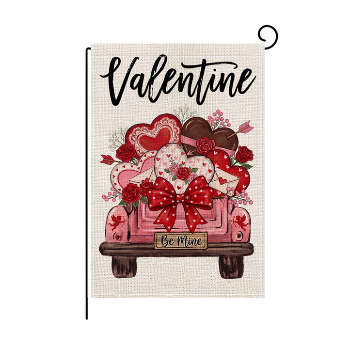 Double-Sided Burlap-Texture Rose Heart Wreath Welcome Garden Flag