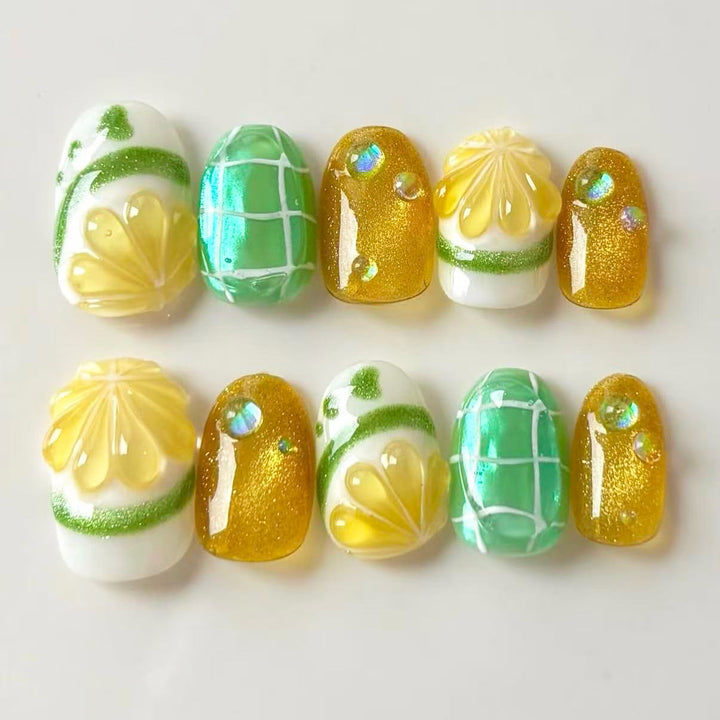 Citrus-Themed Press-On Nail Art Set