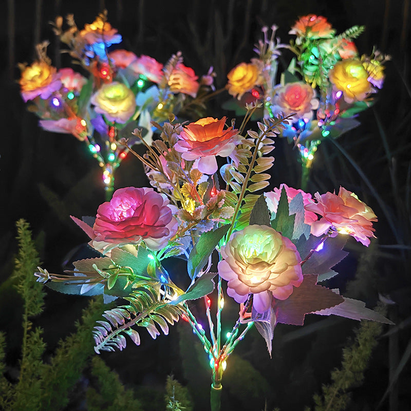 Realistic Artificial Peony Bouquet Solar Garden Stake With Dusk-To-Dawn LED And Adjustable Stem Stornfield